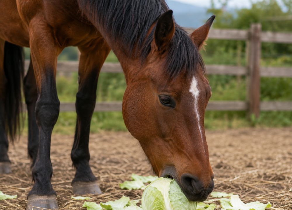 horse eating cabbage